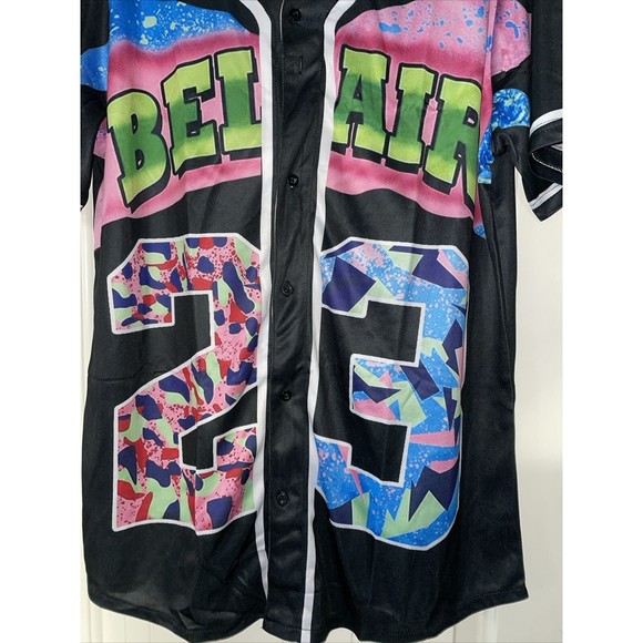 90s Baseball Jersey women’s men’s Hip Hop Unisex’s Bel Air Black M - Picture 4 of 9